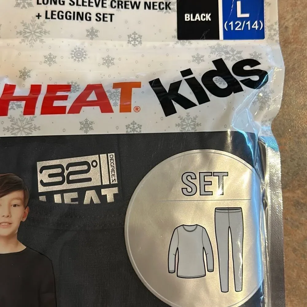 32 Degrees lg Black kids long sleeve leggings set